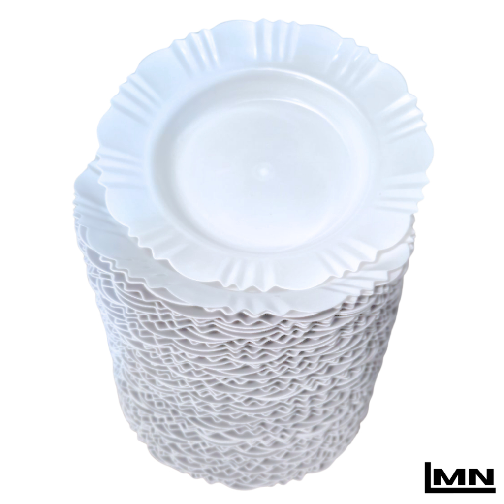 Kit 5-50 Pratos Branco Fundo Com Borda Plástico