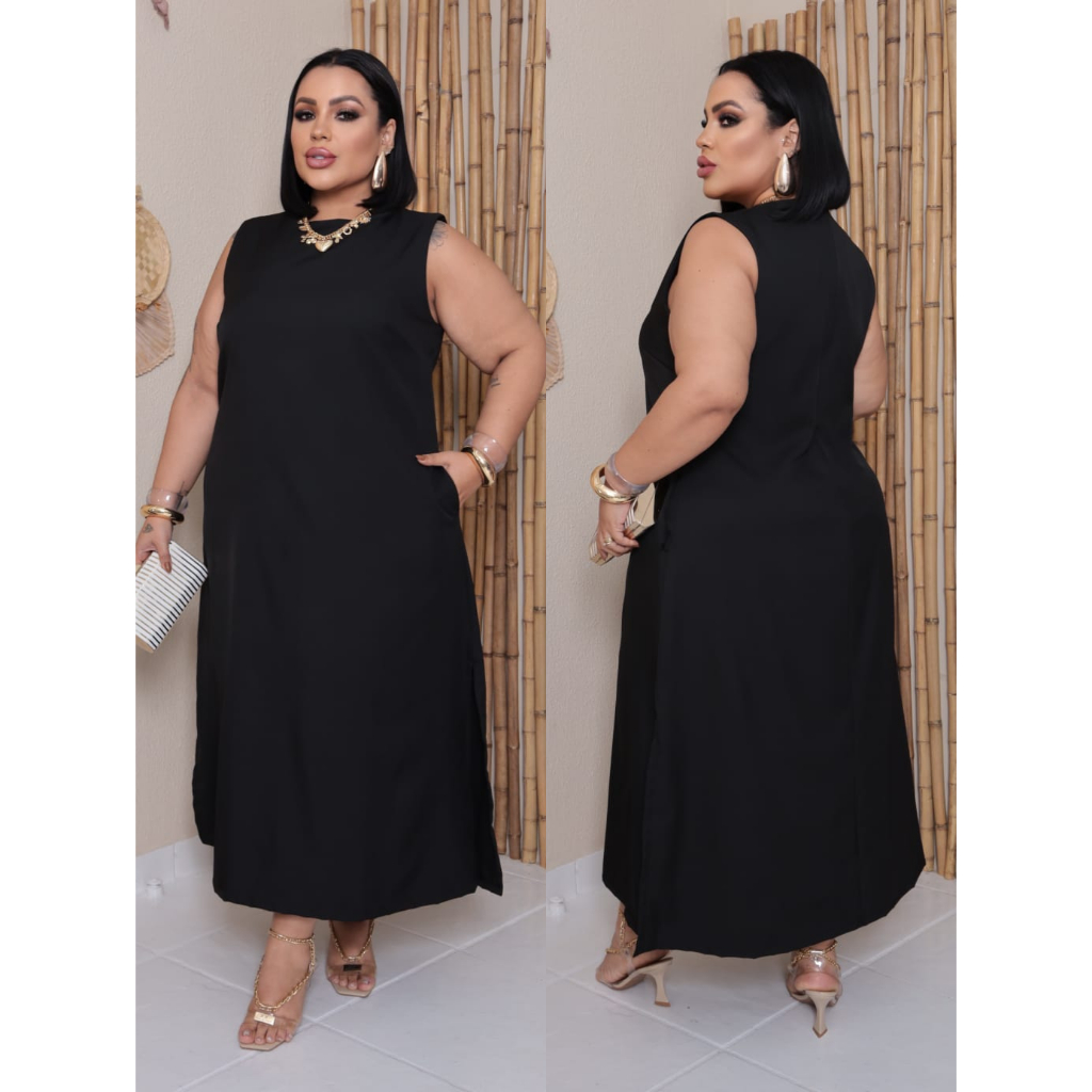 Vestido Longuete Plus Size em Tecido Luis Twill
