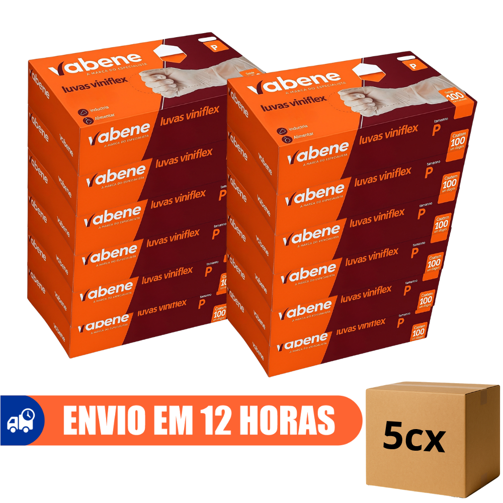 Luva Descartável Transparente Sem Pó TPE Vinil Viniflex 500un Vabene