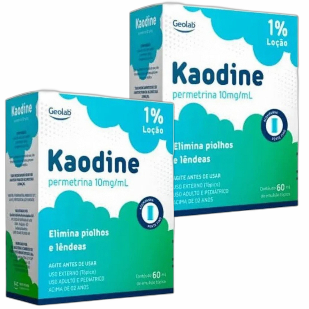 kit 2 Geolab Kaodine Permetrina Loção 1% 60ml Elimina Piolhos