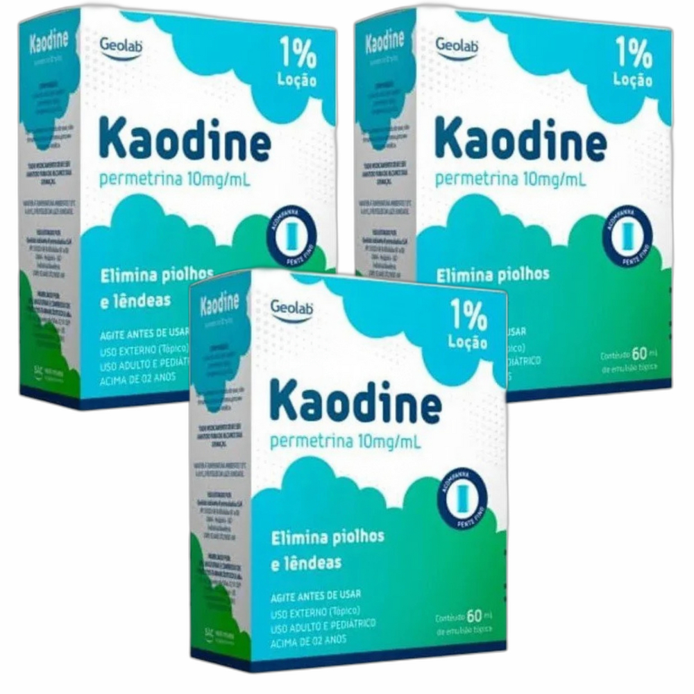 kit 3 Geolab Kaodine Permetrina Loção 1% 60ml Elimina Piolhos