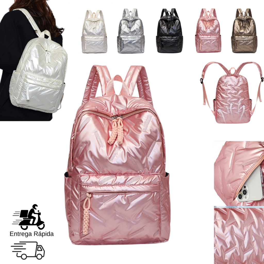 Mochila puffer Casual Simples E Versátil, Bolsa Escolar Estudante Moderna E Multifuncional, Mochila De Grande Ca