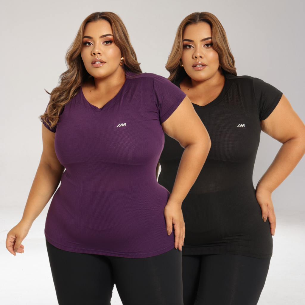 Kit 2 Camisa Academia Feminina Plus Size G1 G2 G3 Dry Fit Manga Curta Camiseta Caminhada Musculação