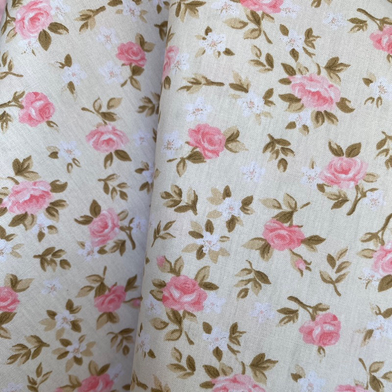 Tecido Tricoline Floral Lúcia rosa/bege cor 09 100% Algodão 1,50 de largura