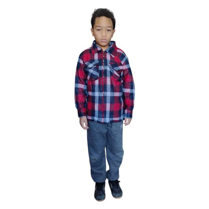 Jaqueta Xadrez De Lã Masculina Infantil Forrada De Sherpa Com Zíper Manga Longa