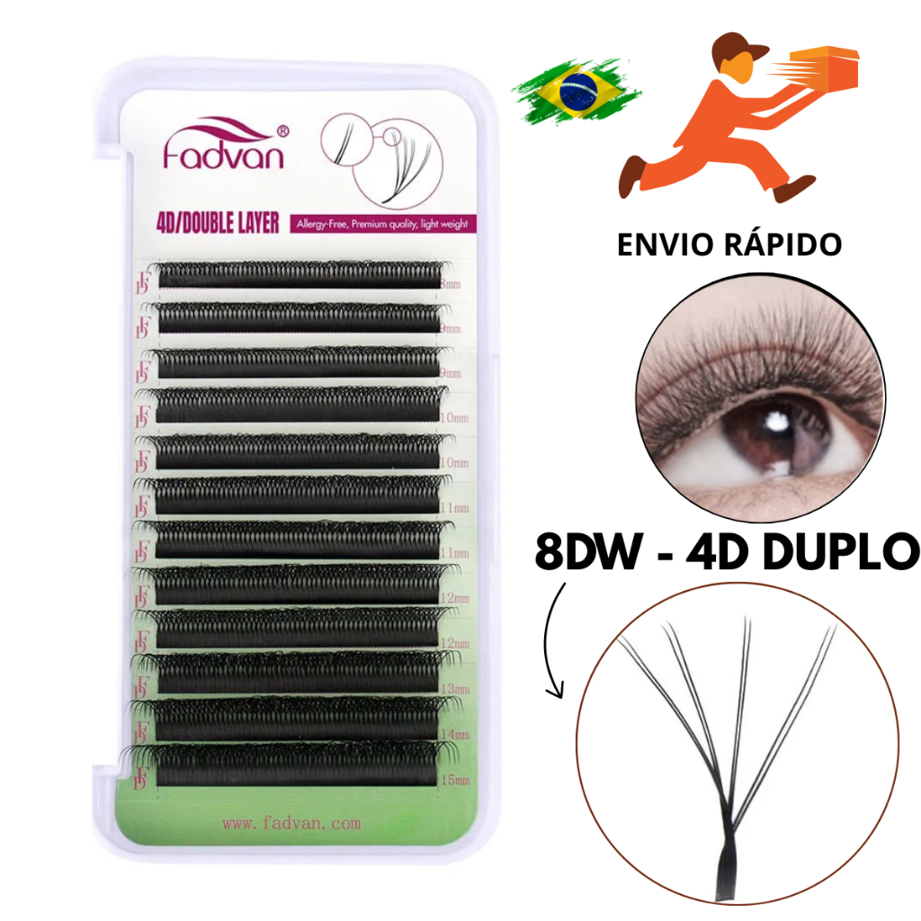 Cilios Fadvan W 8d - 4D Duplo - Mix E Tamanho Unico  Volume Egipcio alongamento extensão fio a fio