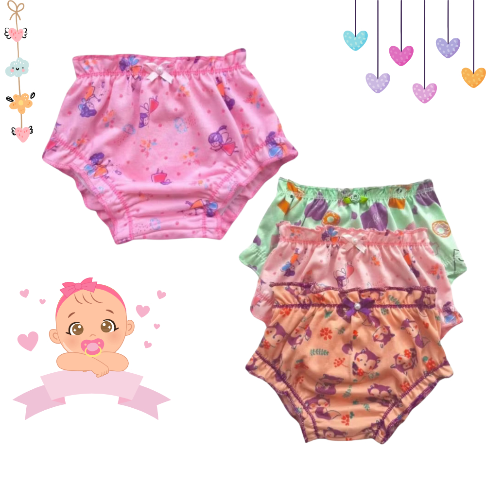 Kit Calcinha Infantil Algodão 2 a 5 Anos