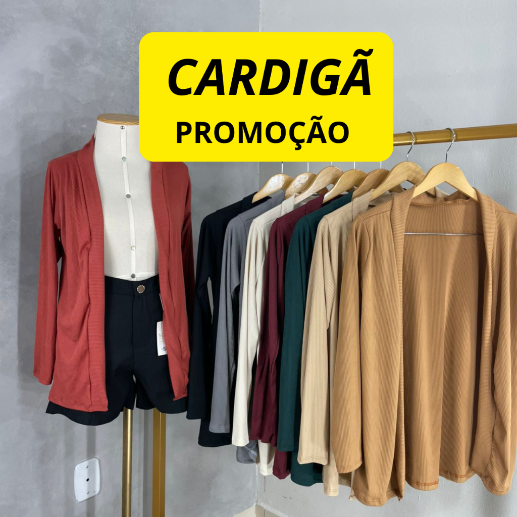 Cardigan Feminino Canelado de Malha Casaco Cardigã Kimono Moda Inverno com Manga Longa Estilo Tricot