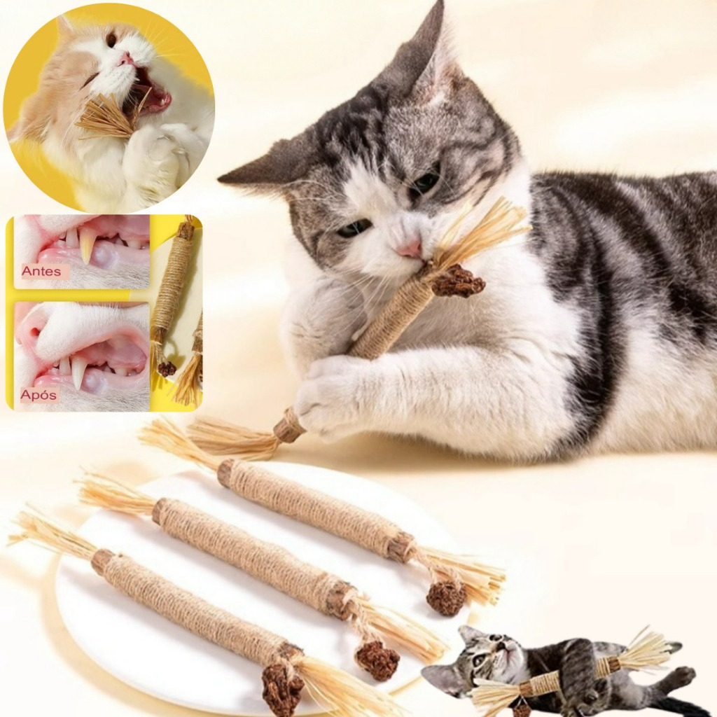 Bastão Mordedor Natural para Gato – Alívio do Estresse e Saúde Bucal