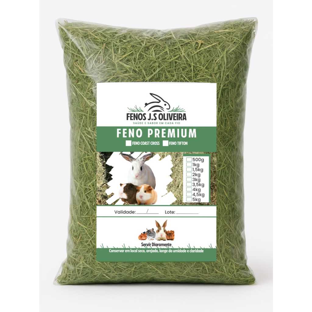 Feno Premium Natural 500g para Coelhos, Porquinho-da-Índia e Roedores | Verde e Selecionado