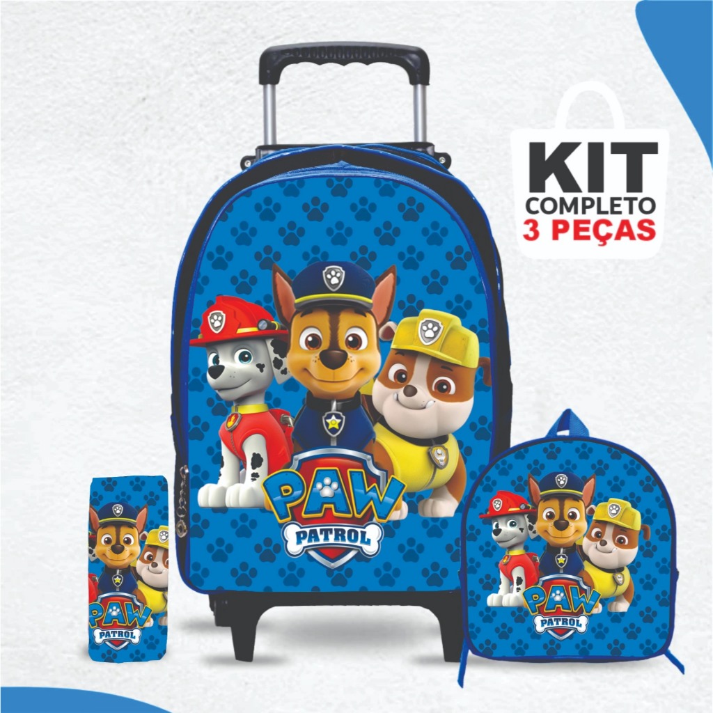 Kit mochila escolar patrulha canina com lancheira e Estojo - Rodinhas - Menino - Masculino