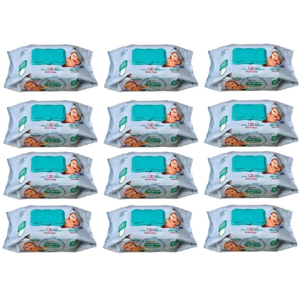 Kit 12 pcts Toalha Umedecidos Marigold Baby Premium 120unidades cada - AZUL - Total 1440un EQ.1
