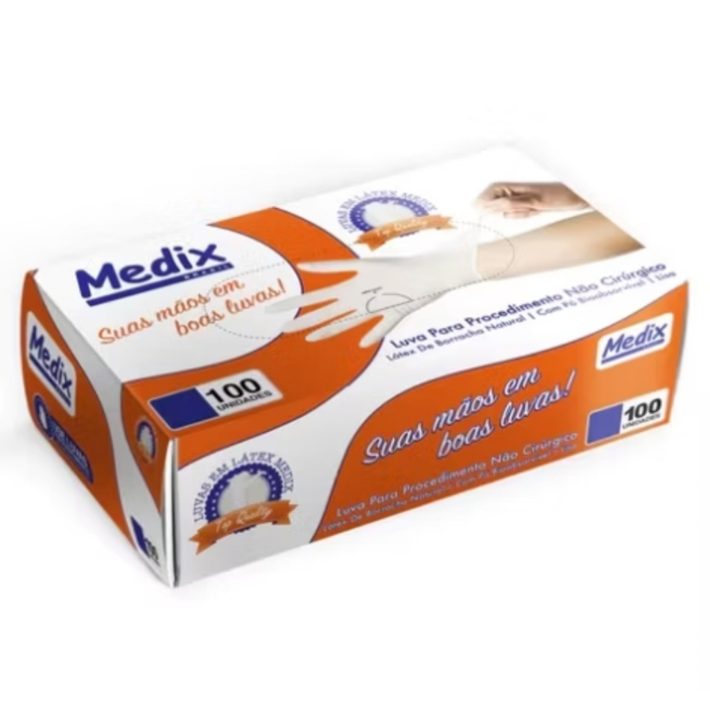 luva latex com pó medix ,caixa com 100 unidades ( 50 pares )