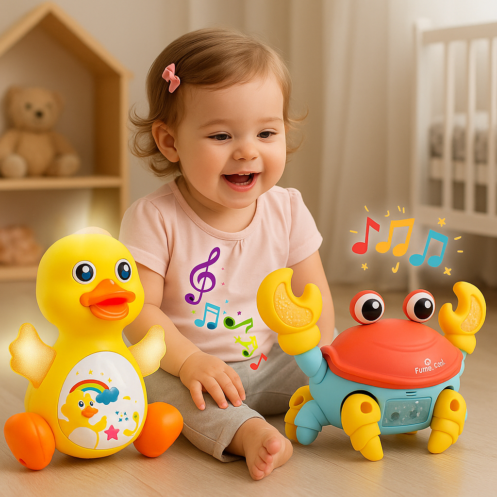 Brinquedo Caranguejo Fujão + Pato Dançarino Musical Brinquedo Infantil Interativo