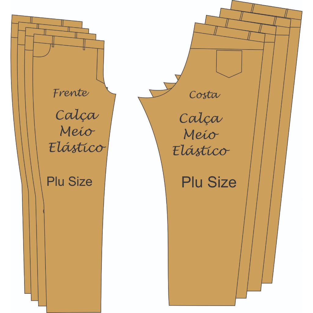 Molde de calça Plu Size, modelagem de calça toda elastico e cós na frente elastico na costa(Meia Elastico)Papel krft80gr