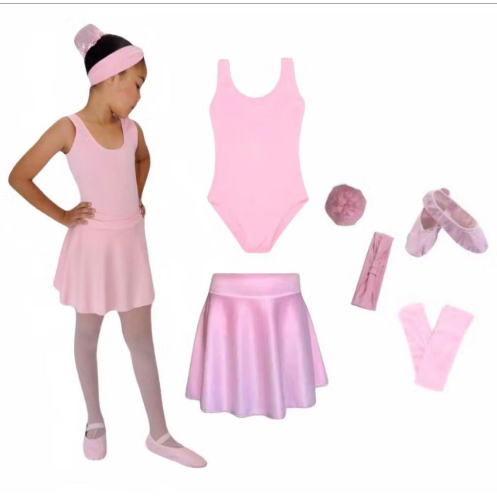 Kit Ballet Infantil 6 itens/ uniforme para dança completo (ROSA) - Saia transpassada e Collant Regata *ENVIO IMEDIATO* 🚚