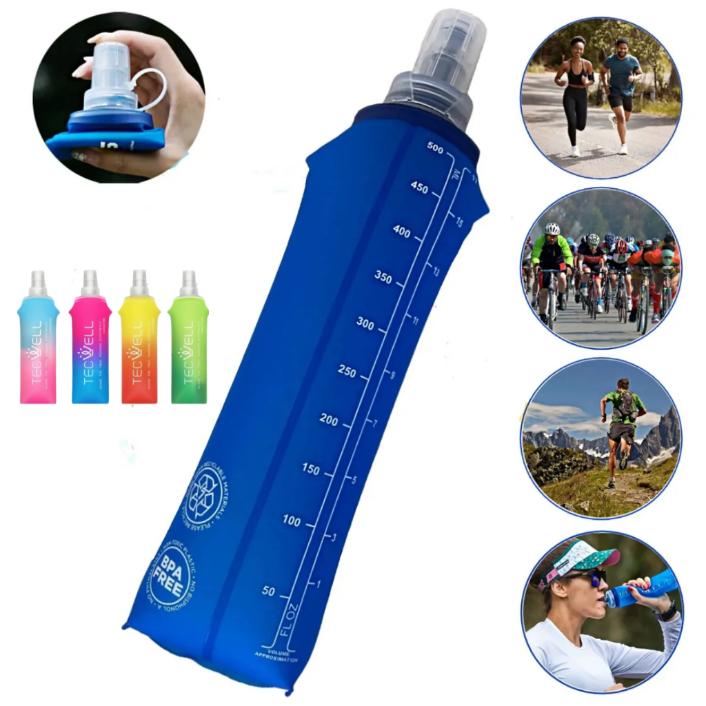 Garrafa De água Corrida Flexível Garrafa Dobravel De Silicone Para Academia Soft Water Bag TPU Folding Flask 500ML