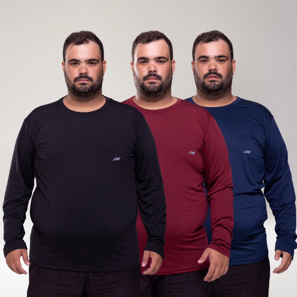 Kit 3 Camisa Proteção Solar Plus Size G2 G3 G4 G5 Segunda Pele UV 50+