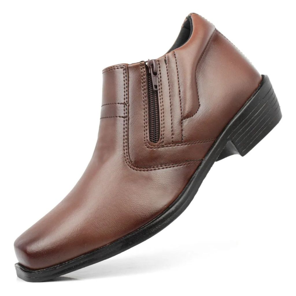 Bota Social Masculina Bico Quadrado Solado Emborrachado Zíper Lateral Desing Clássico