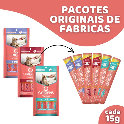Petisco para gatos origens cremoso 1 pacote com 4 tubos creminho tipo truly churu chuchups 60g