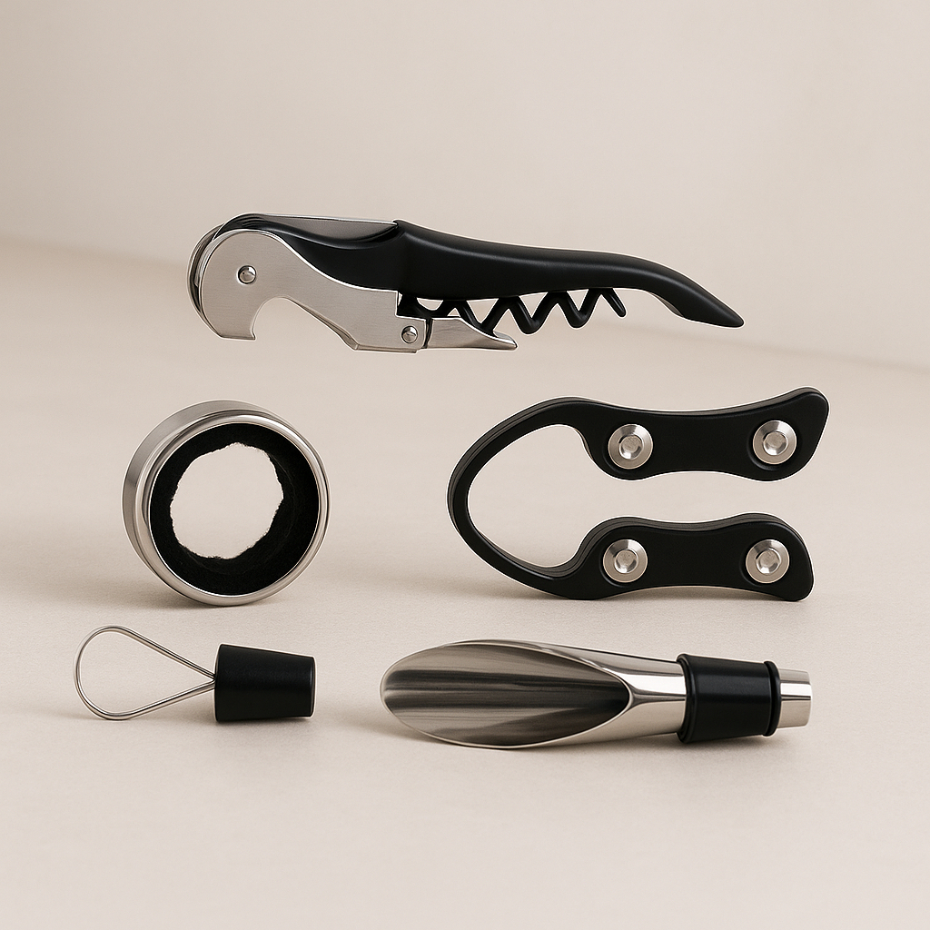 Kit De Acessórios Para Vinho Com 5 Peças Inoxidável