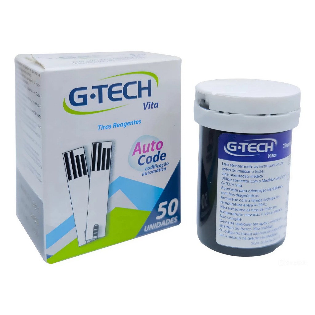 Tiras de Medir Glicose Tira Teste de Glicemia e Diabete Gtech VITA Kit com 50 100 150 Unidades