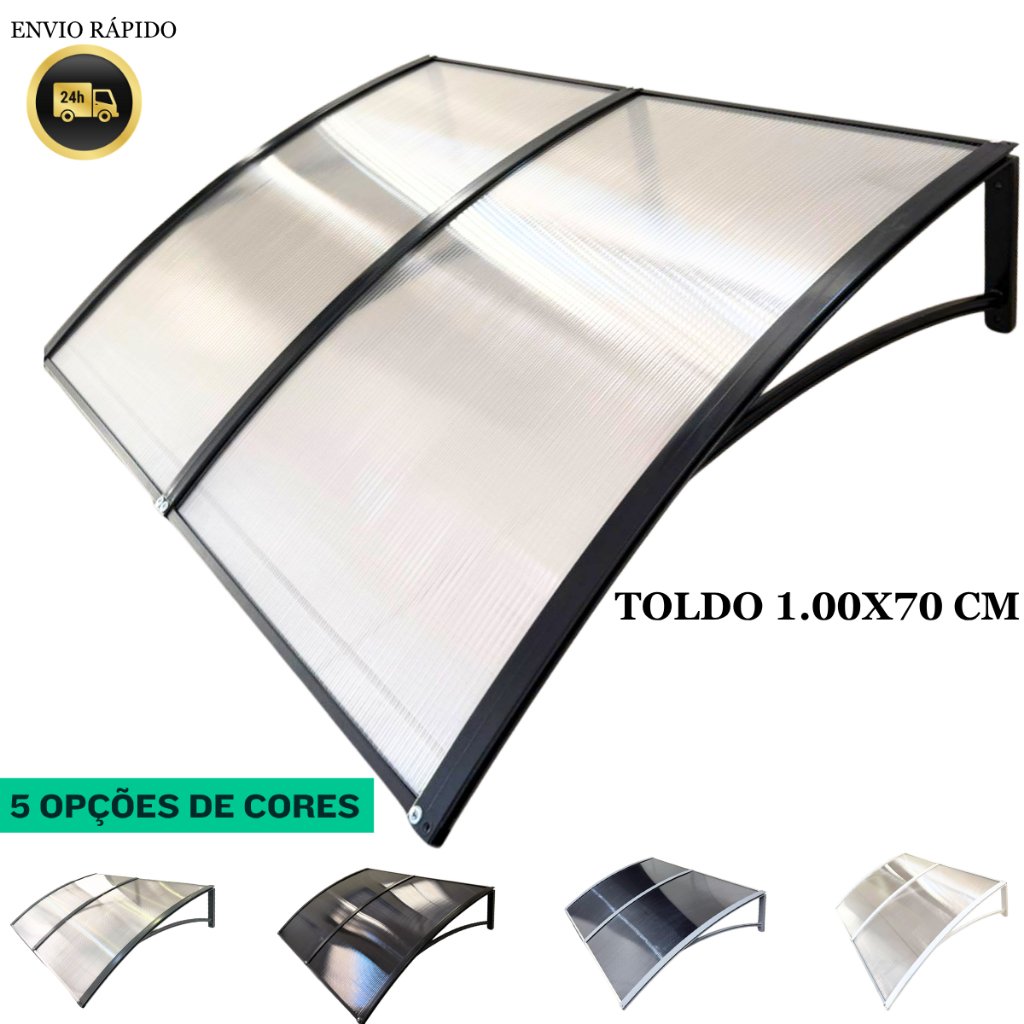 Toldo Policarbonato 100x70 cm Modular Cobertura Proteção Portas e Janelas