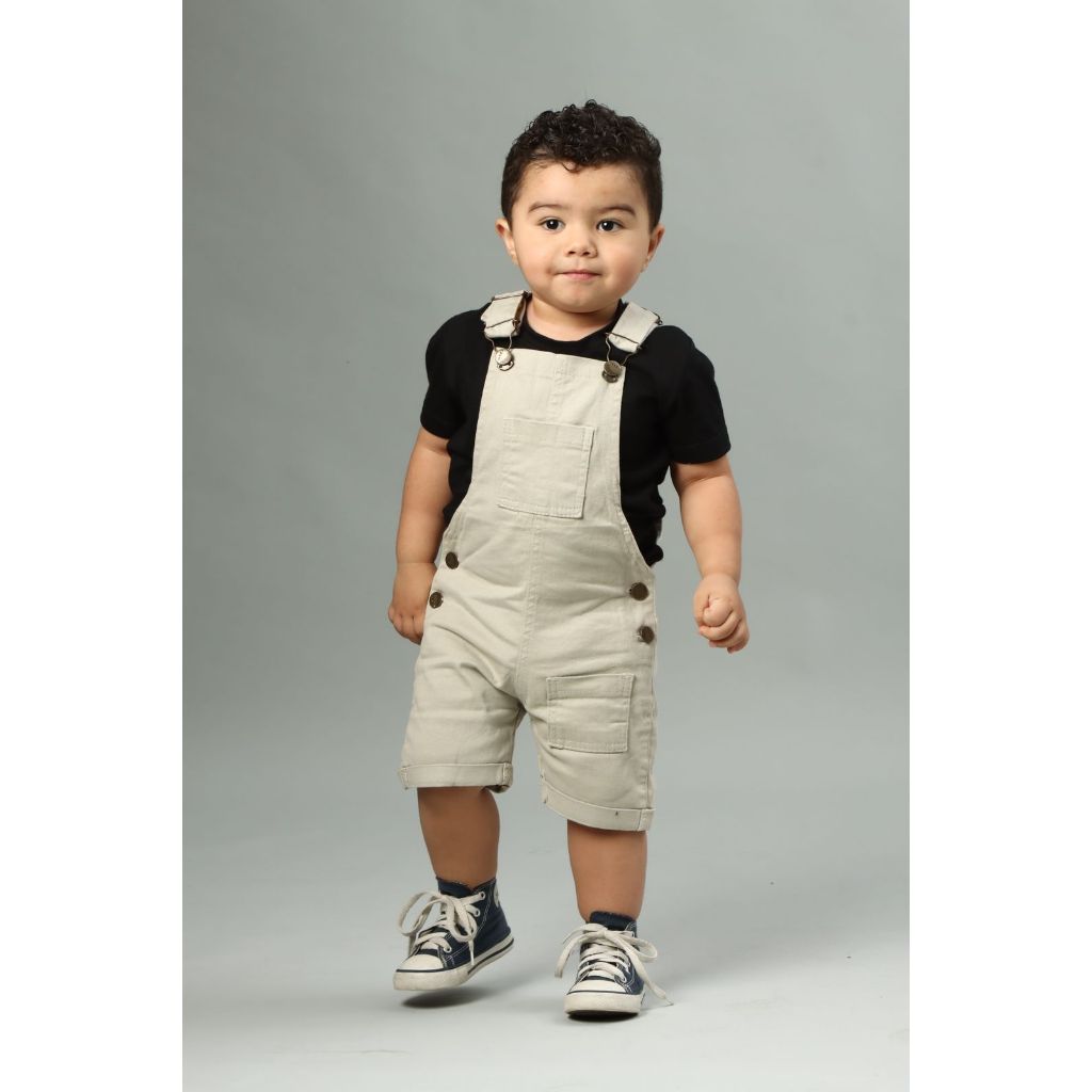 Macacão Jeans Infantil Jardineira Shorts Menino