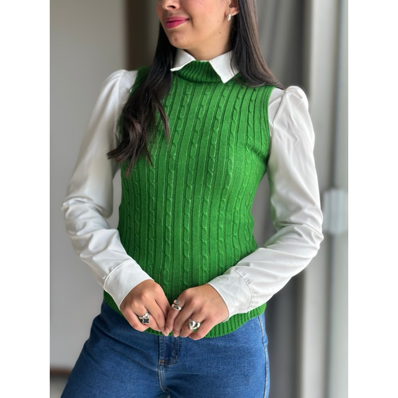 Regata garrafinha Coletinho tranças Tricot blusa trancinha RITA moda feminina blogueira gola alta Tricô