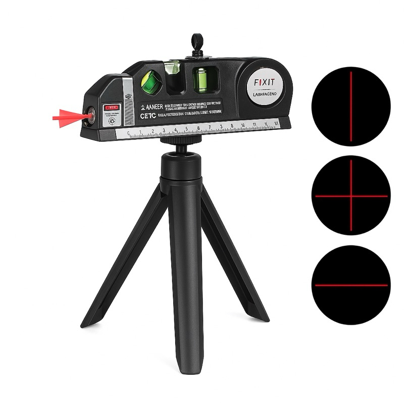 Nível a Laser 3 em 1 com Tripé Portátil – Linha Horizontal, Vertical e Cruz – Medidor com Régua e Bússola