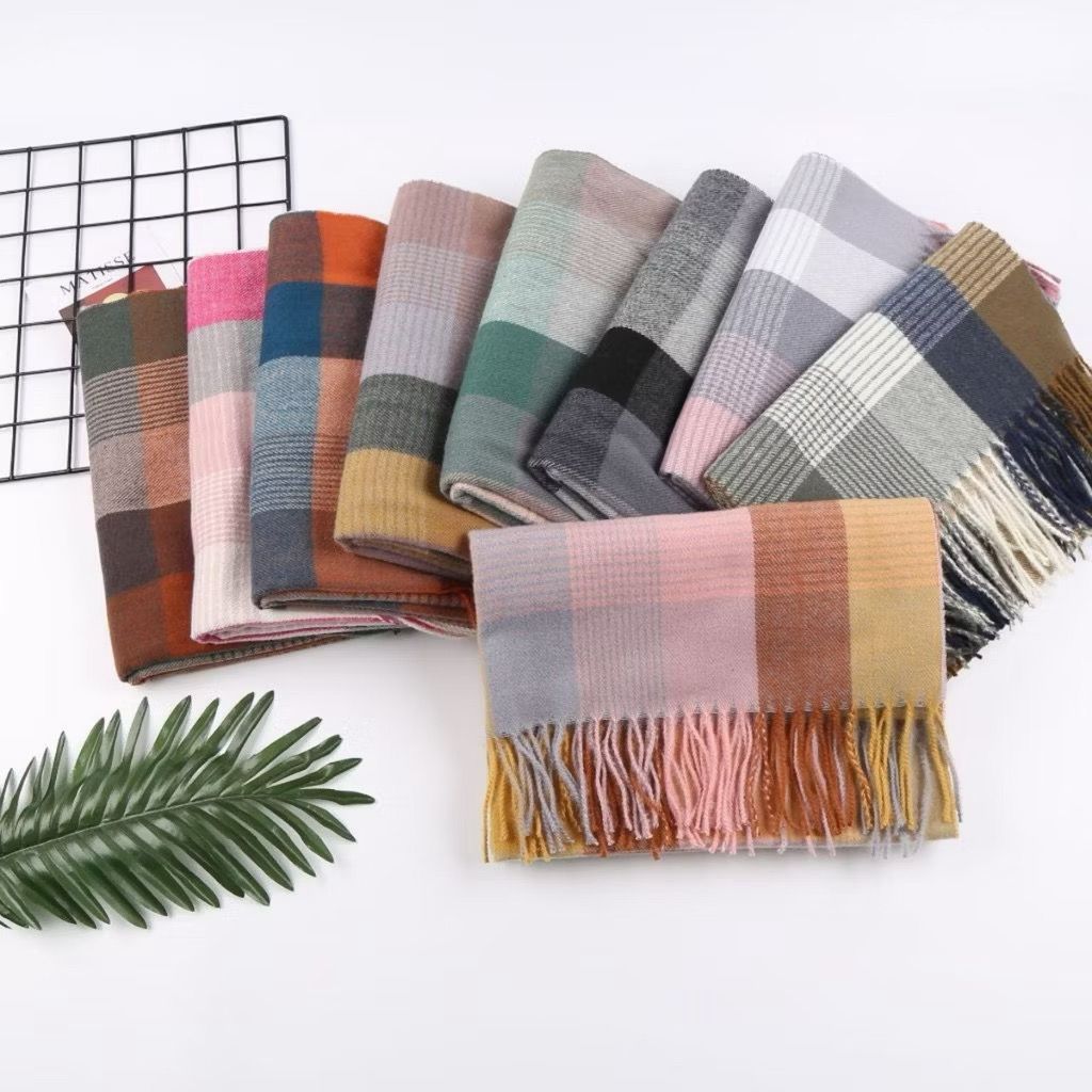 Xale retrô britânico de outono e inverno, cachecol de mistura de lã 160g, 180cm x 60cm