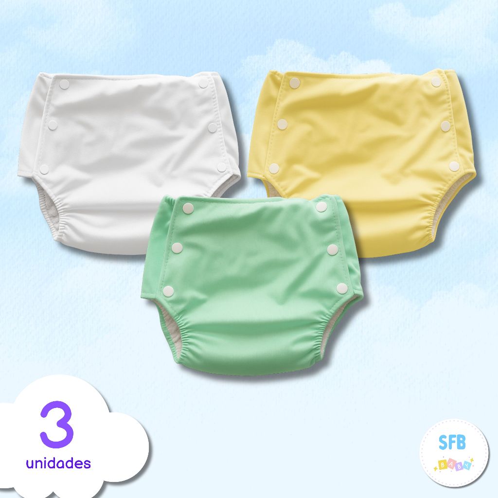 Kit Com 3 Fraldas Plástica Calça Enxuta Reutilizável