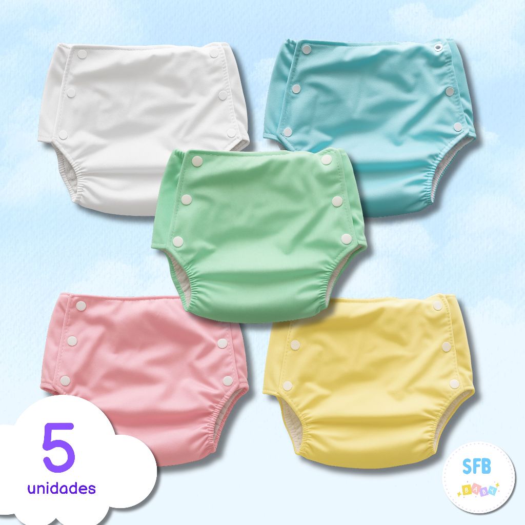 Kit Com 5 Fraldas Plástica Calça Enxuta Bebê