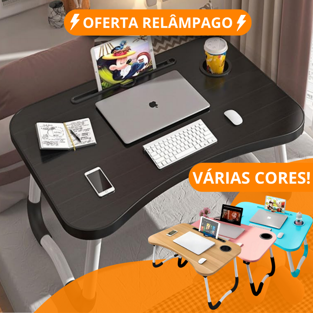 Mesa Para Notebook Portátil Dobrável Articulada em Mdf Suporte para Laptop Cama Estudo Porta Tablet