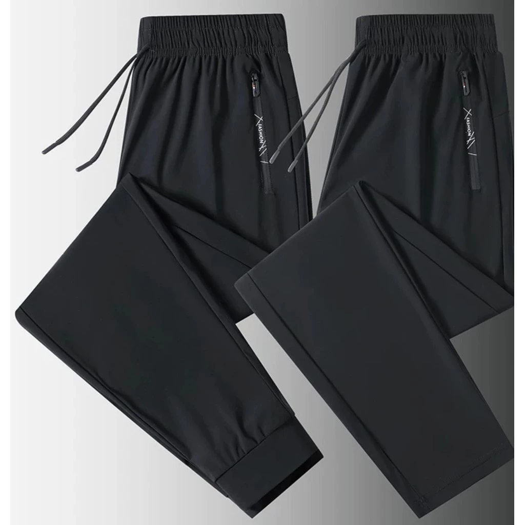 KIT 2 Calça Preta Masculina Jogger Dry Fit Esportiva Seda Gelada