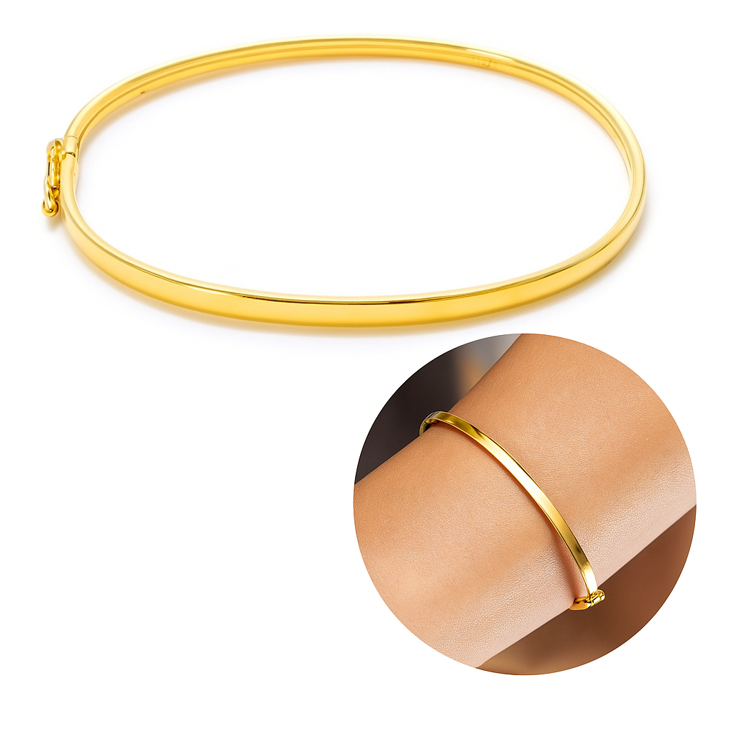 [ SEMI JOIA ] Bracelete Delicado Liso Feminino Fecho Italiano Minimalista Banho Ouro 18k Acessórios