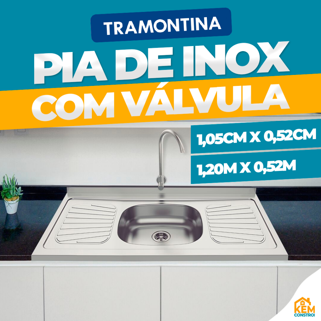 Pia Cozinha Inox Tramontina 1,20m New Raggi 40 Cuba Central Com Válvula