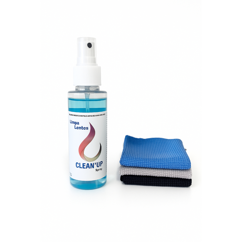 Kit Limpa Lentes 60ML + 3 Flanelas Mágicas, Remove Gorduras de Óculos, Telas, Câmeras, Viseira,