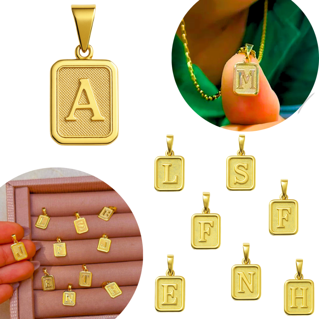 Pingente Letra Inicial Placa Delicada Tendência Moda Blogueira