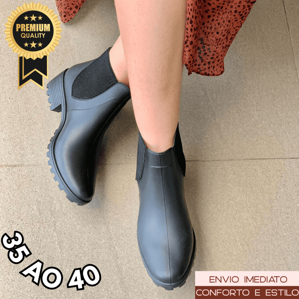Bota Feminina Cano Curto Galocha Impermeável Para Chuva e Frio Elegante