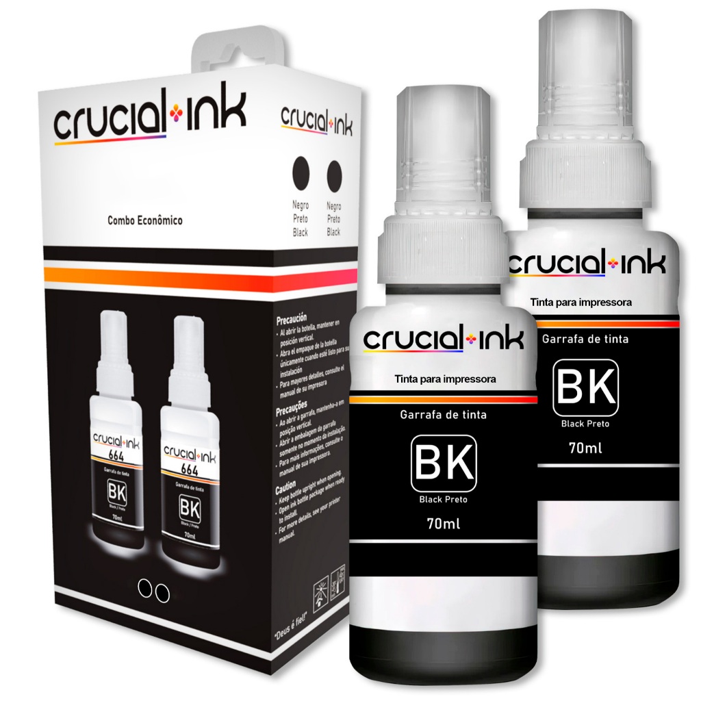 Kit 2 Tinta Compativel P/ Epson T664 Pretas L365 L375 L395 L380/L355/L365/L375/L395/l396/L455/L475/L555/L565/L575
