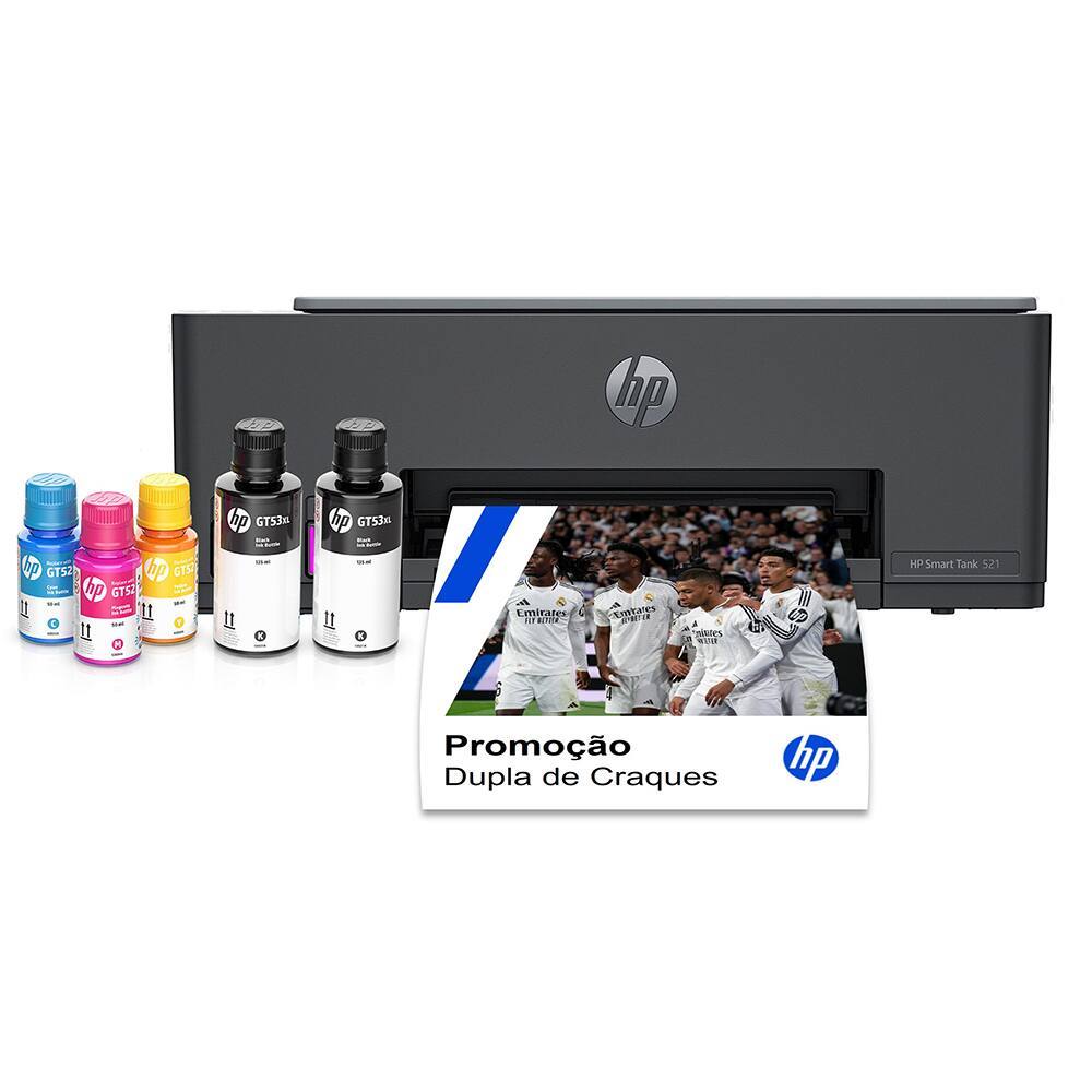 Impressora Multifuncional HP Smart Tank 521 Tanque de Tinta, Colorida, Conexão USB, Bivolt