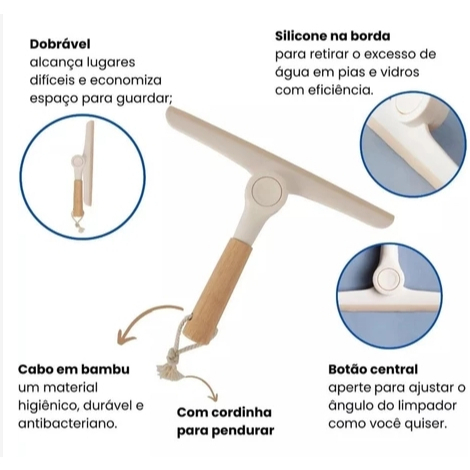 Rodinho De Pia Luxo cabo De Bambu - Rodo de pia multiuso (COR: ALEATORIO)