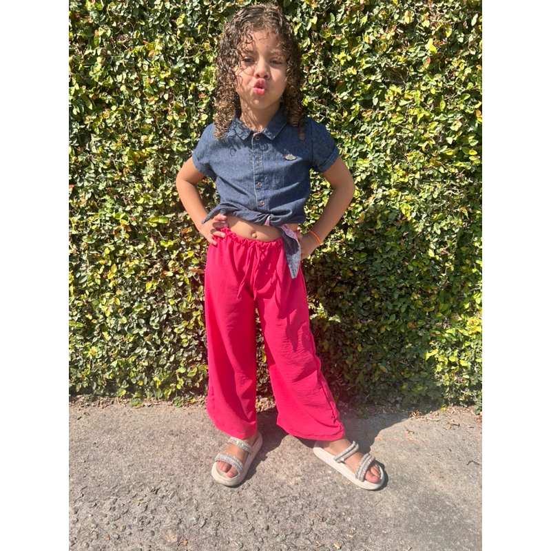 Calça Pantalona Infantil Juvenil Blogueirinha Tecido Duna Fresquinha e Confortável