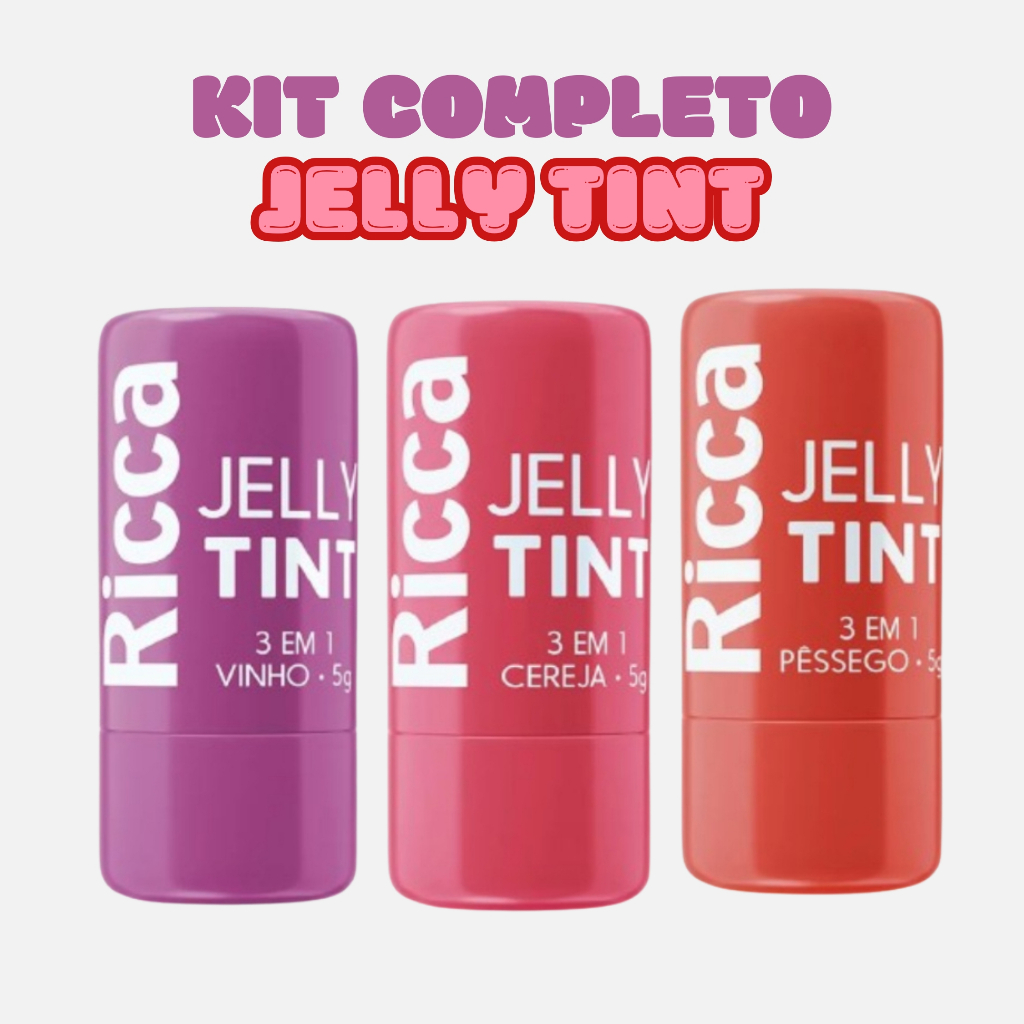 Jelly Tint Stick Maquiagem Kit com 3 Batom Blush Sombra Skin Care 3 em 1 Ricca