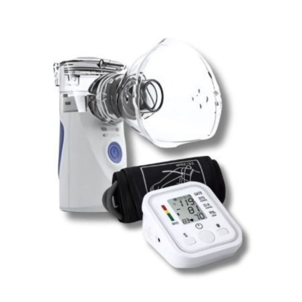 Kit 2 Aparelho Medidor De Pressão Arterial E  Inalador Nebulizador Ultrassônico Portátil Usb Bivolt