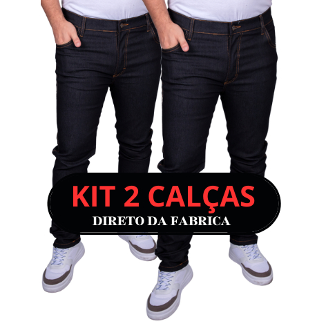 Kit 2 Calça Masculina Jeans para Trabalho com Elastano Plus size Azul Escuro Preto do 36 ao 60