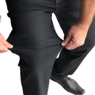 Calça Masculina Jeans para Trabalho Tradicional Plus size com Elastano Azul Escuro Preto do 36 ao 60