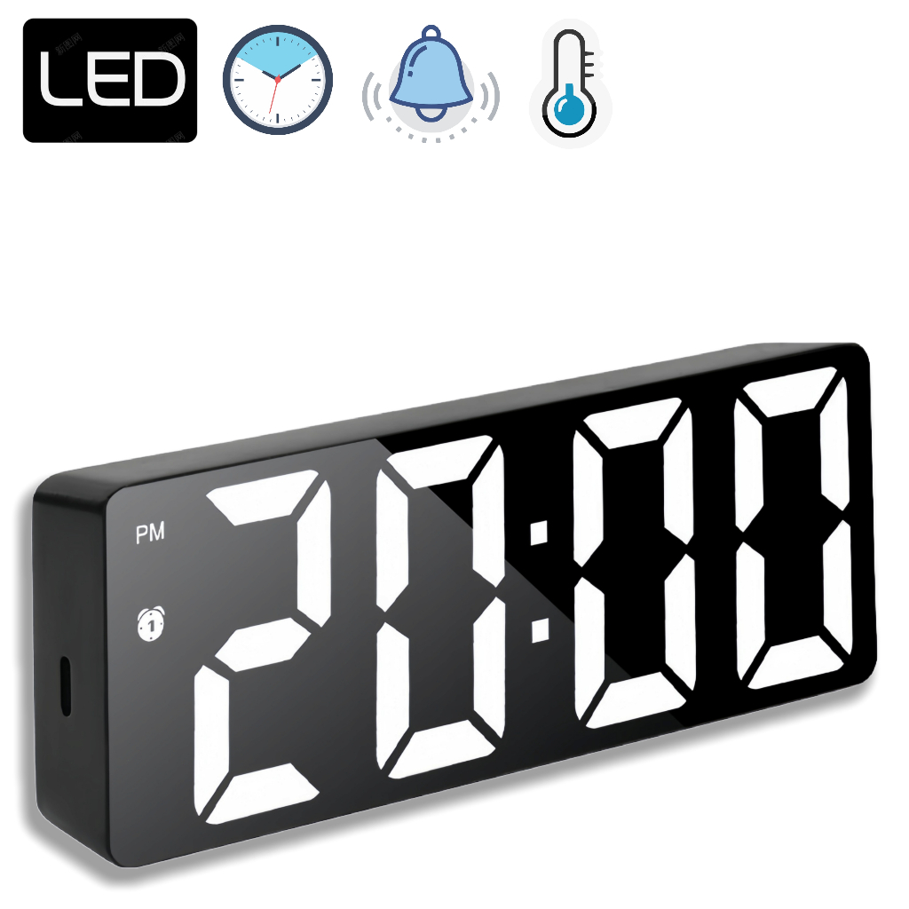 Relógio digital LED, pode ser usado como despertador de mesa, alarme de temperatura e outras funções