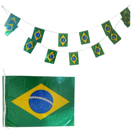 Varal De Bandeiras Do Brasil 7m Aproximadamente Com 15 Bandeirinha 20x30cm Faixa de Rua REF:95862
